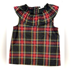 Size 8 Crewcuts Black/Red/Green/Yellow/White Ruffle Plaid Tank Top Blouse